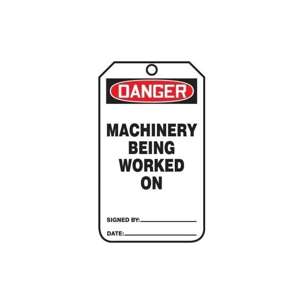 Accuform Safety Tags, DANGER MACHINERY BEING WORKED ON, 5.75in x 3.25in, PF-Cardstock, 25PK MDT253CTP - main